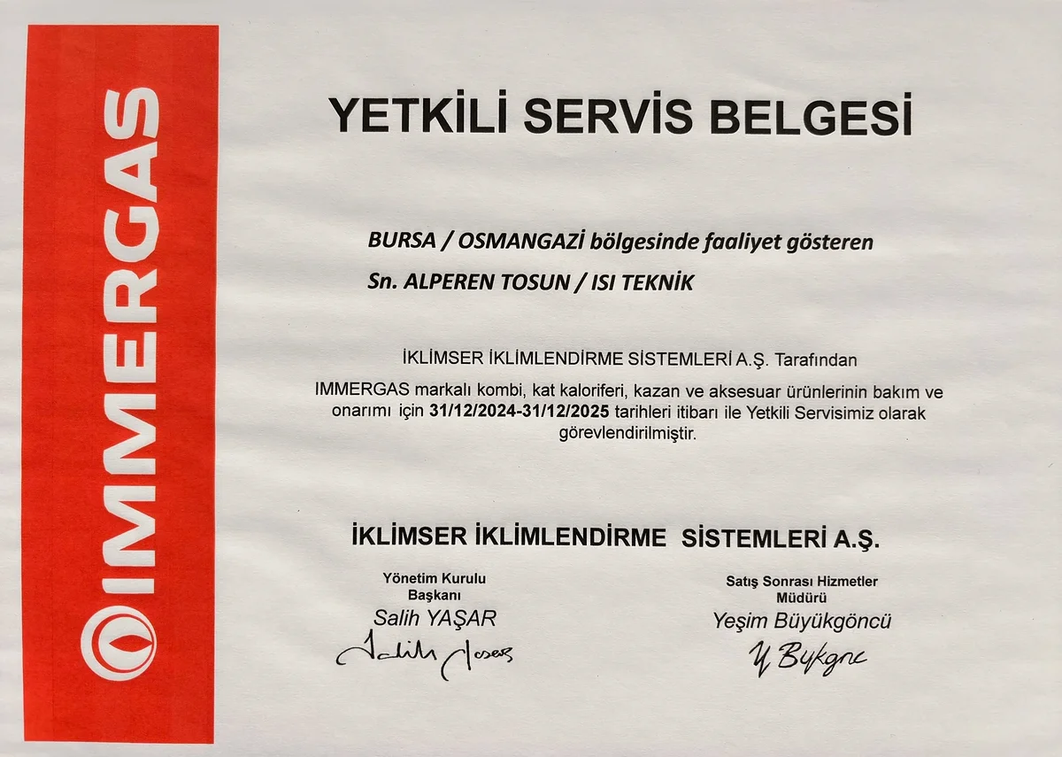 Bursa Kombi Servisi Sertifika 3
